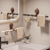 Suction Cup Walnut Wood Towel Rack, Antique Style, No Drilling Required, Wall-Mounted Bathroom Towel Ring, Bath Towel Hanger (PACK OF 5)