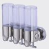 Three-in-one hole-free wall-mounted pull-rod type hand soap, shampoo, and body wash dispenser with manual soap dispenser